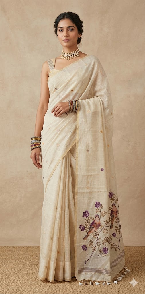 Chanderri cotton saree weaved pallu, no BP