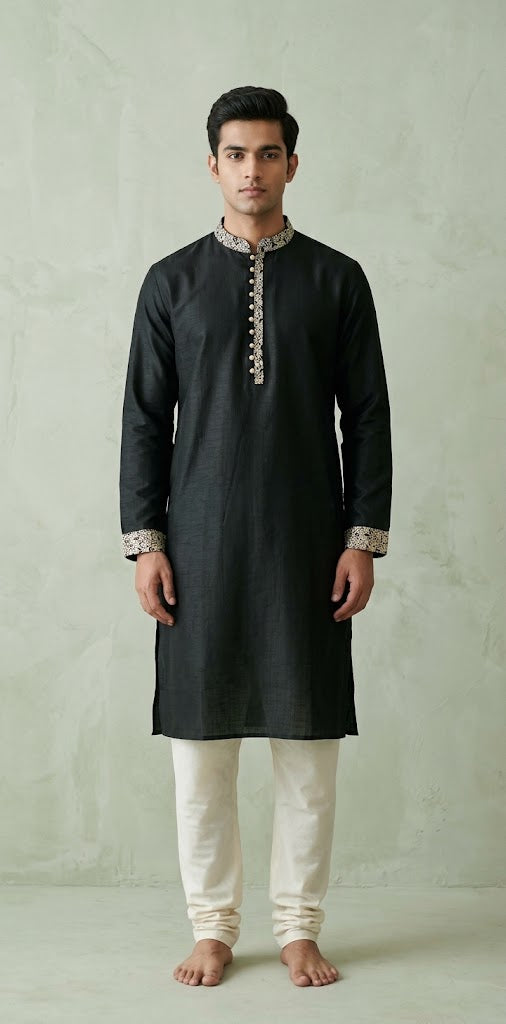 Black silk cotton kurta
