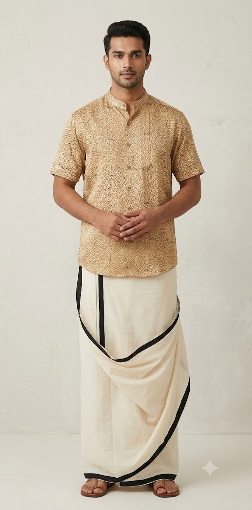 Ajrakh handblock printed Mandarin colar shirts in pure modal silk