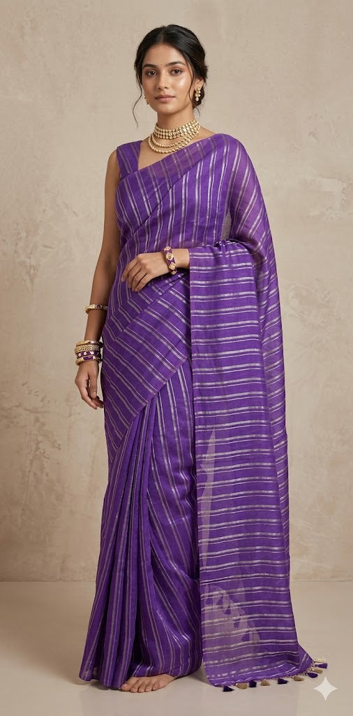Chanderi tissue silk saree with stripe , No BP