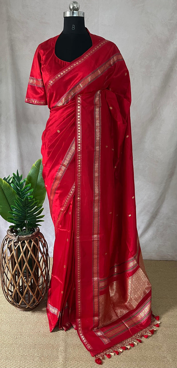 Pure handwoven katan silk saree with stitched blouse