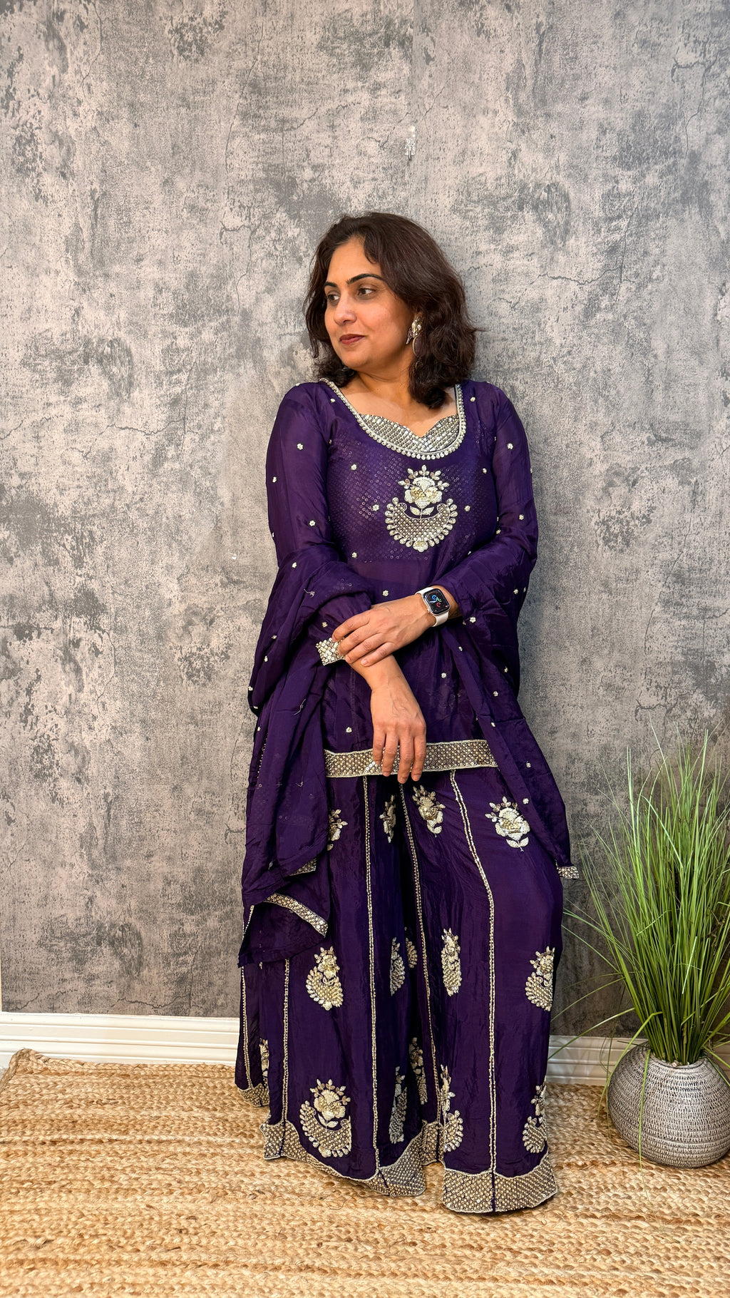 Purple chiffon silk short top with palazzo