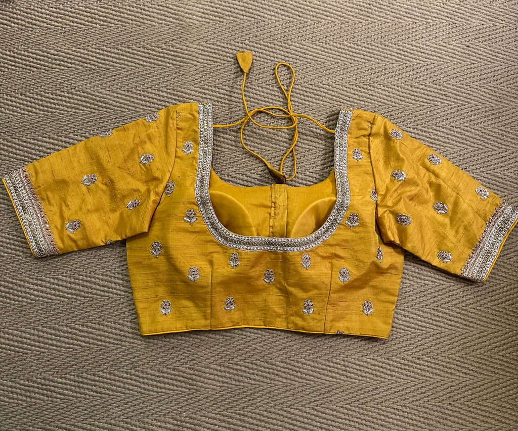Pure Raw silk designer blouse with hand embroidery