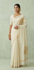 Padma - Pure cotton Off white color saree with Handloom jamdhani weave