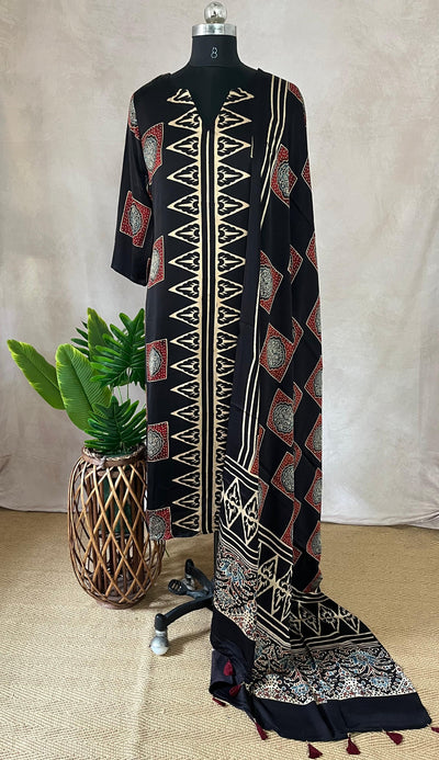 Modal silk kurti with Ajrakh hand block print