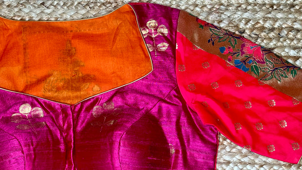 Pink paithani patch work blouse
