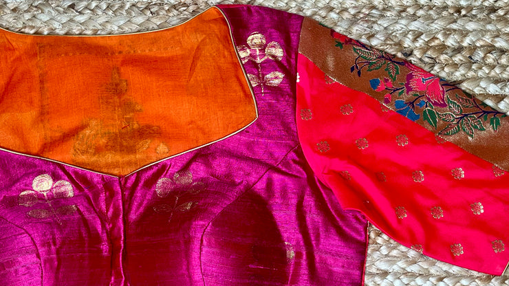 Pink paithani patch work blouse