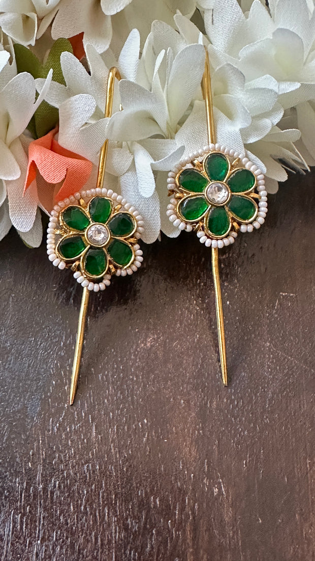Green color kundan stone ear pin/cuff