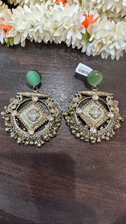 Designer chandbali with green stone