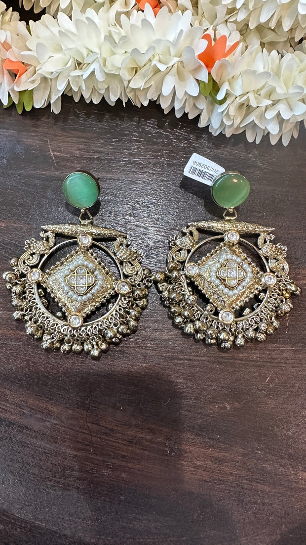 Designer chandbali with green stone
