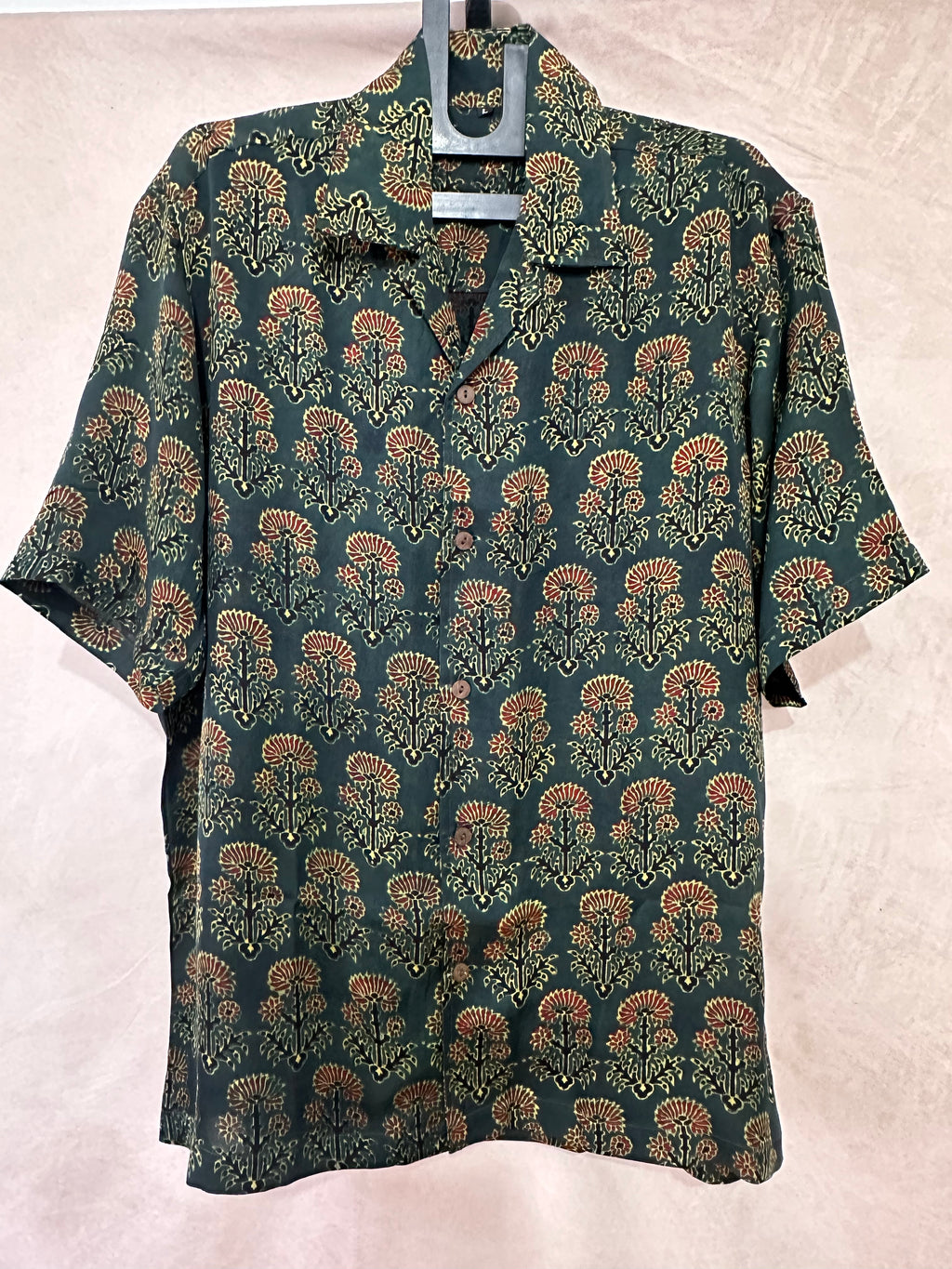 Ajrakh handblock printed Cuban colar shirts in pure modal silk