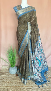 Semi tussar silk bandini and kalamkari print saree, with BP