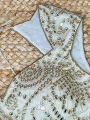 Designer gold tissue blouse with mirror work