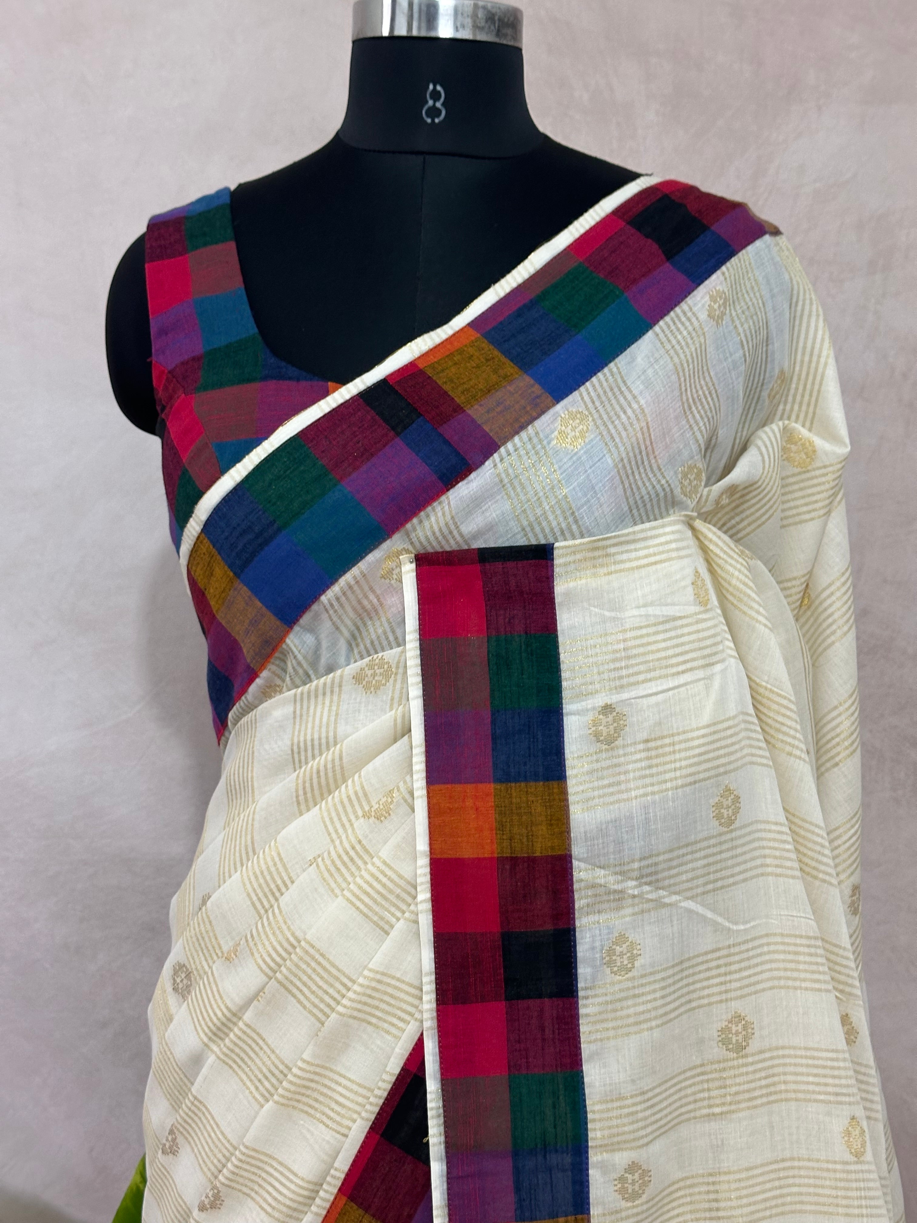Madras kattam set saree with stitched blouse