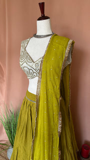 Light Olive green 10 m flare skirt for garba with dupatta
