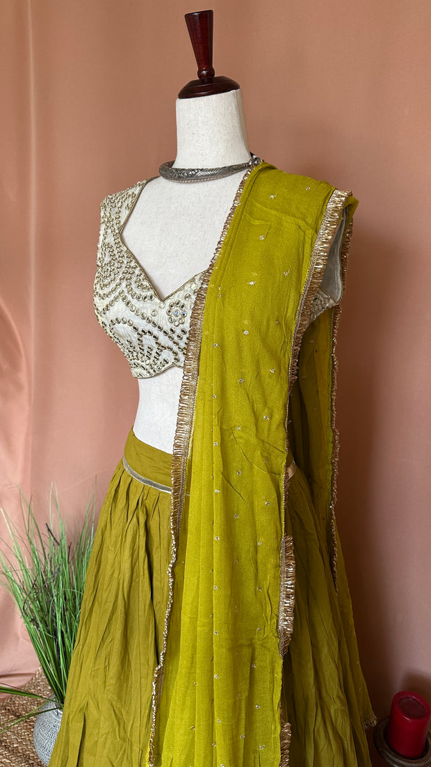Light Olive green 10 m flare skirt for garba with dupatta