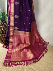 Purple and pink Kanchivaram saree with stitched blouse