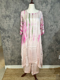 Modal silk shibori designer kurti with handwork and bottom