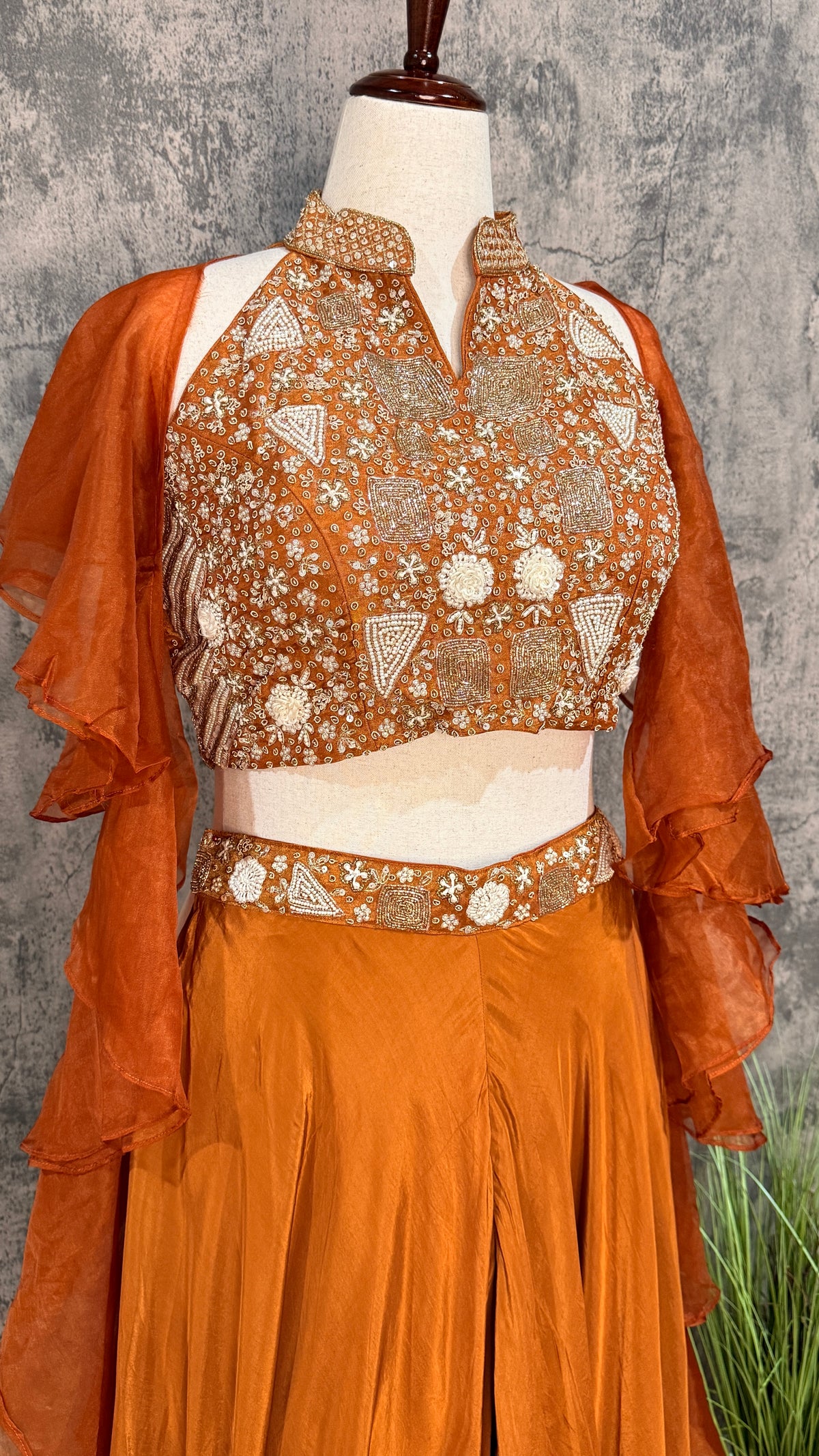 Burnt orange crop top with palazzo