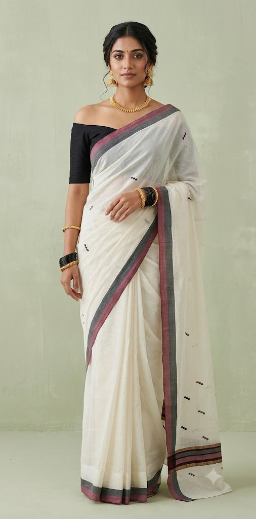 Balaramapuram handloom saree with black and maroon border
