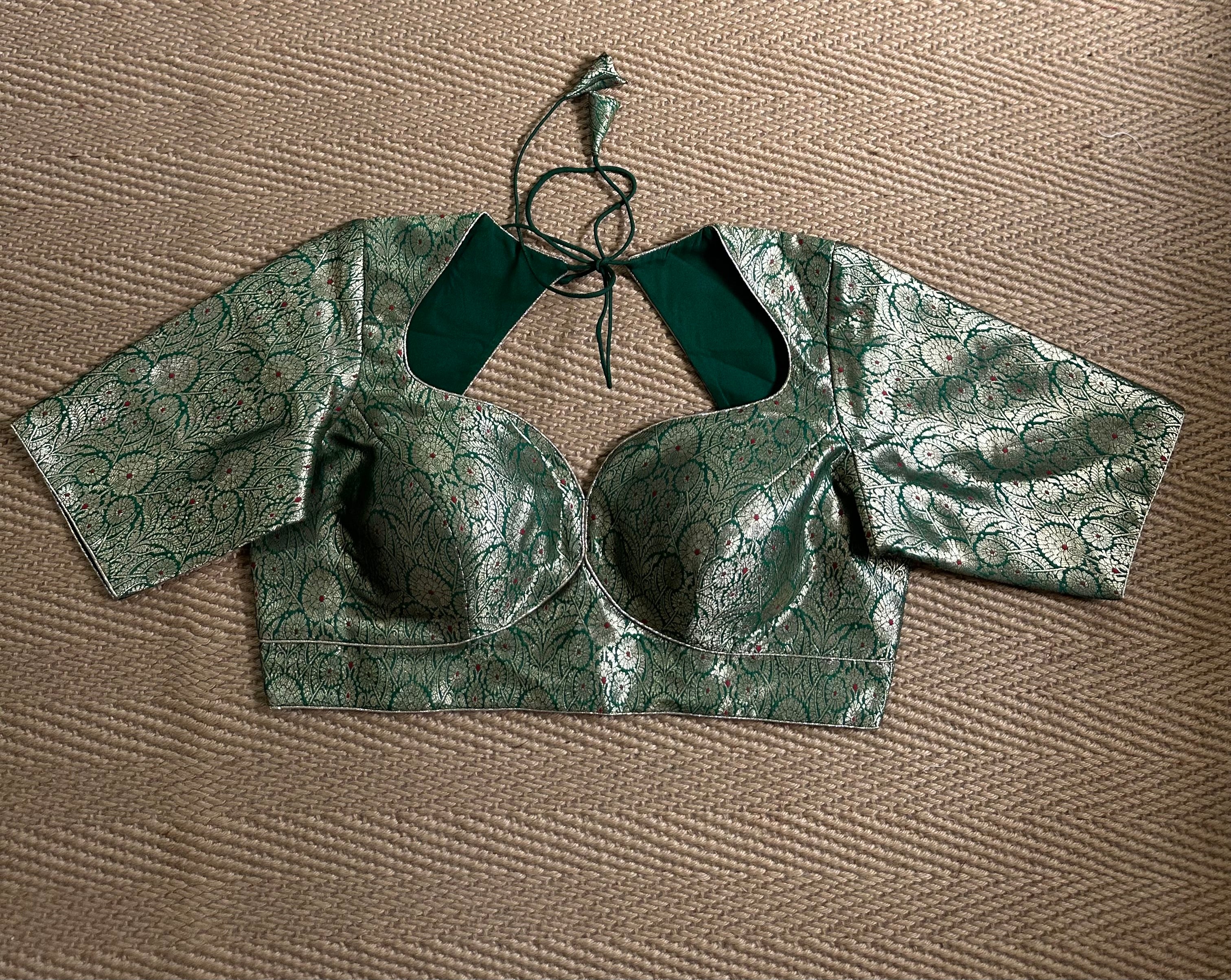 Bottle green Banarsi brocade blouse