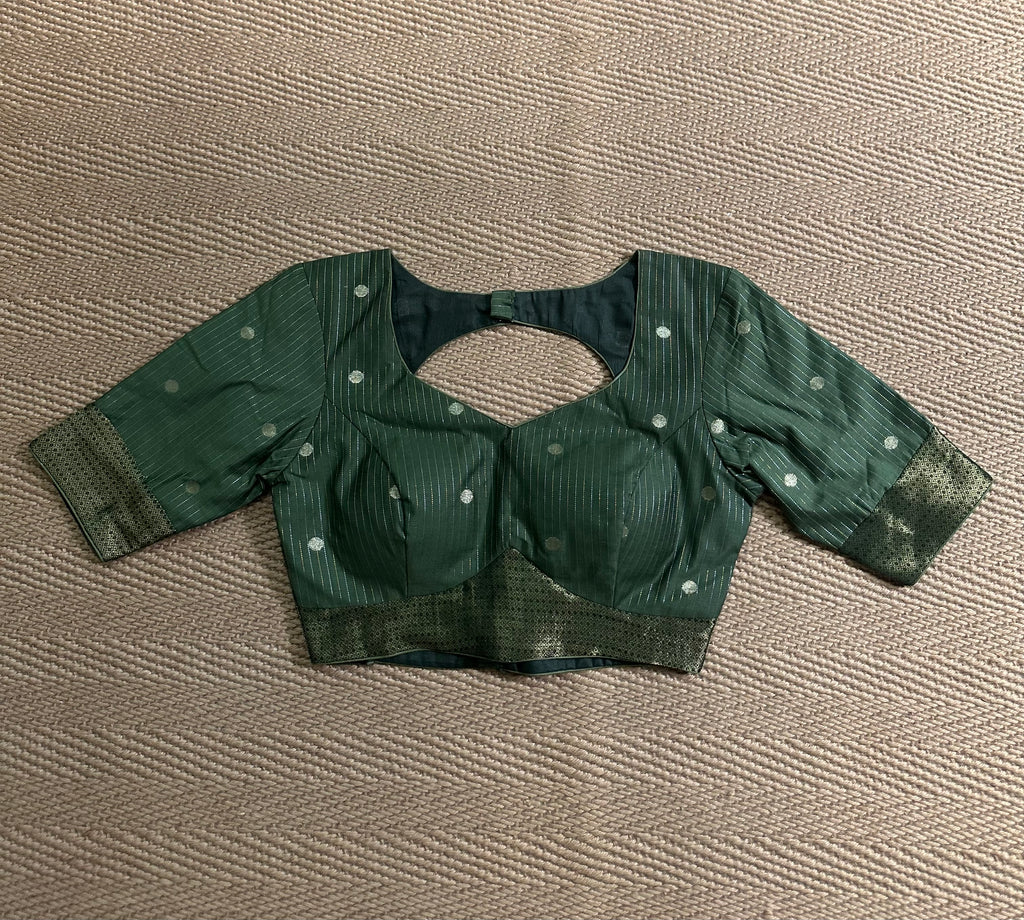 Olive green silk cotton blouse with sleeves
