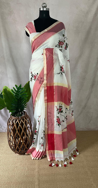 Mulcotton saree with Hand paint
