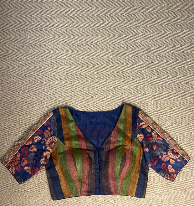 Raw silk blouse with hand embroidery