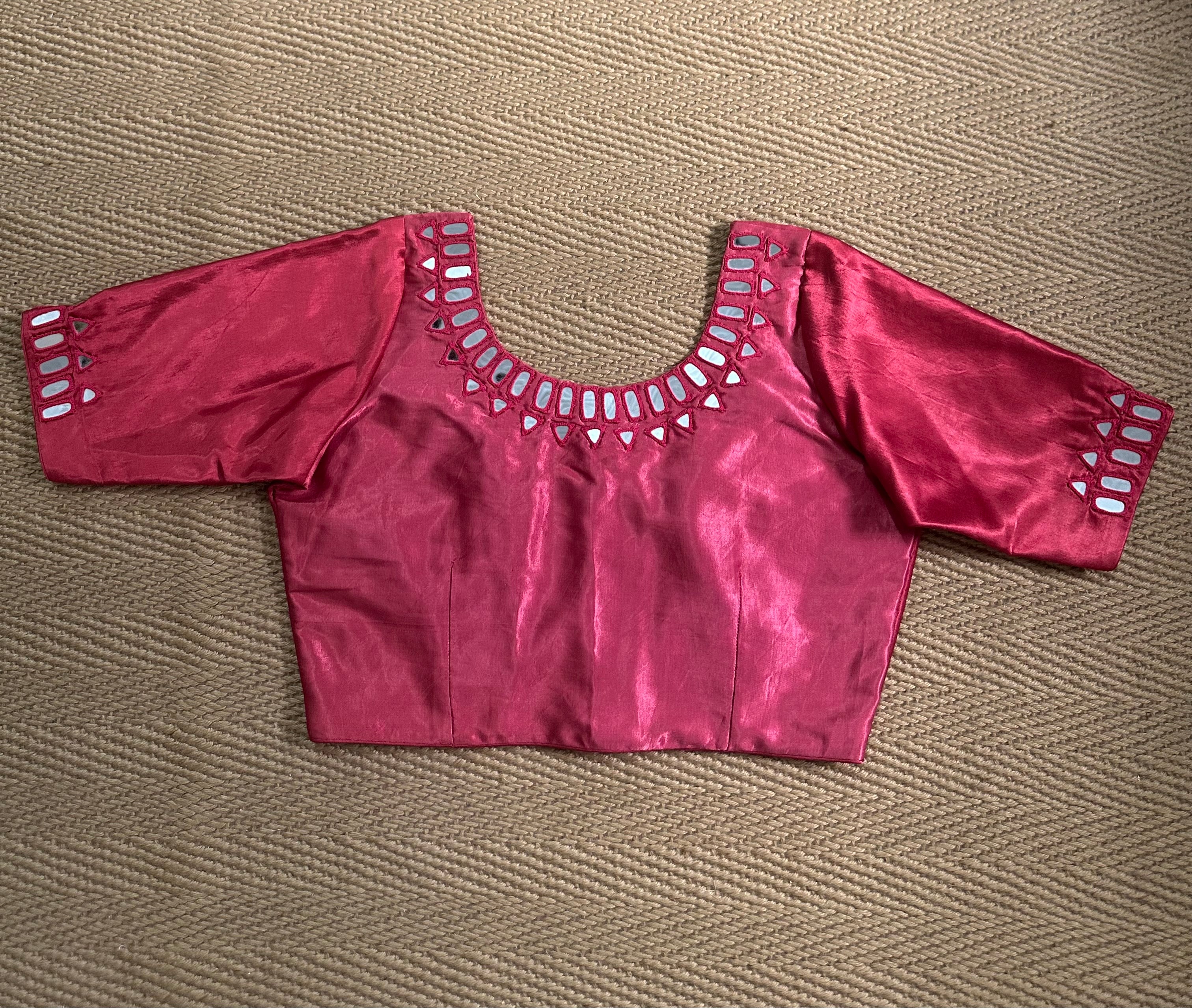 Peach modal silk blouse with mirror work