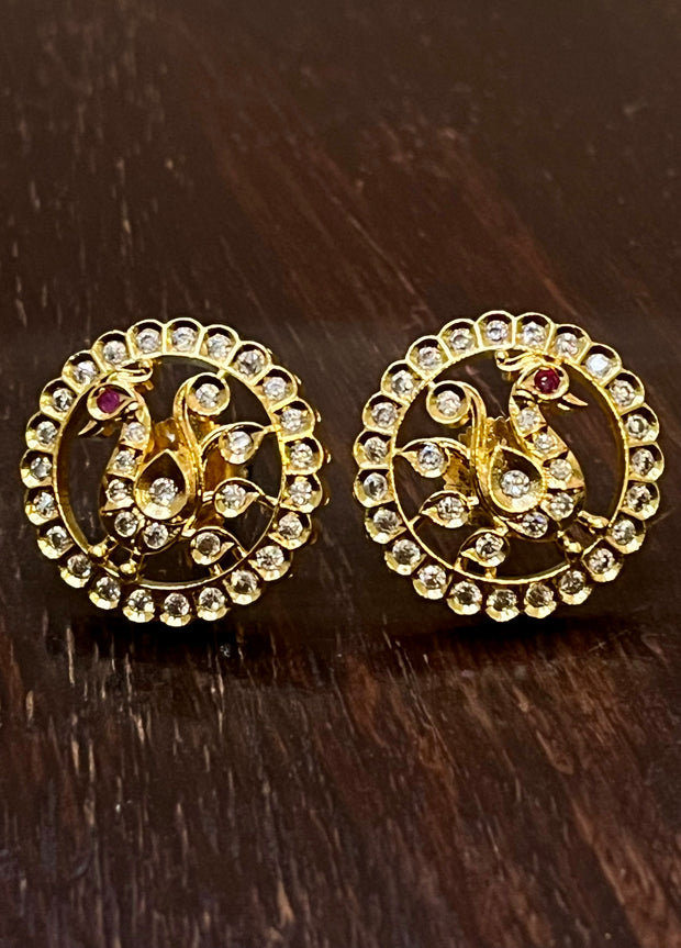 Peacock studs with white stones