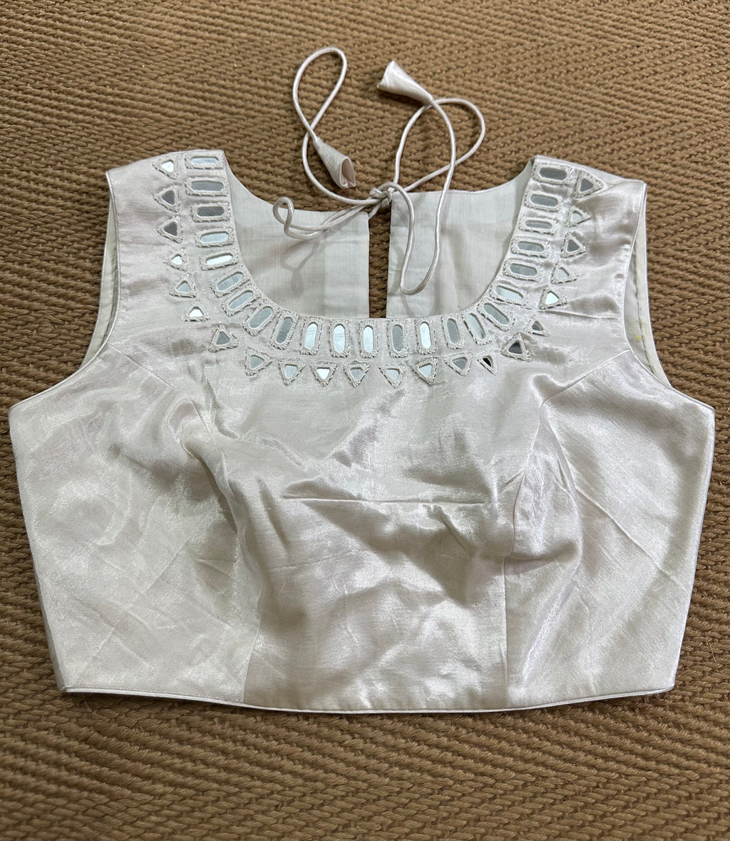 Off white modal silk blouse with mirror work