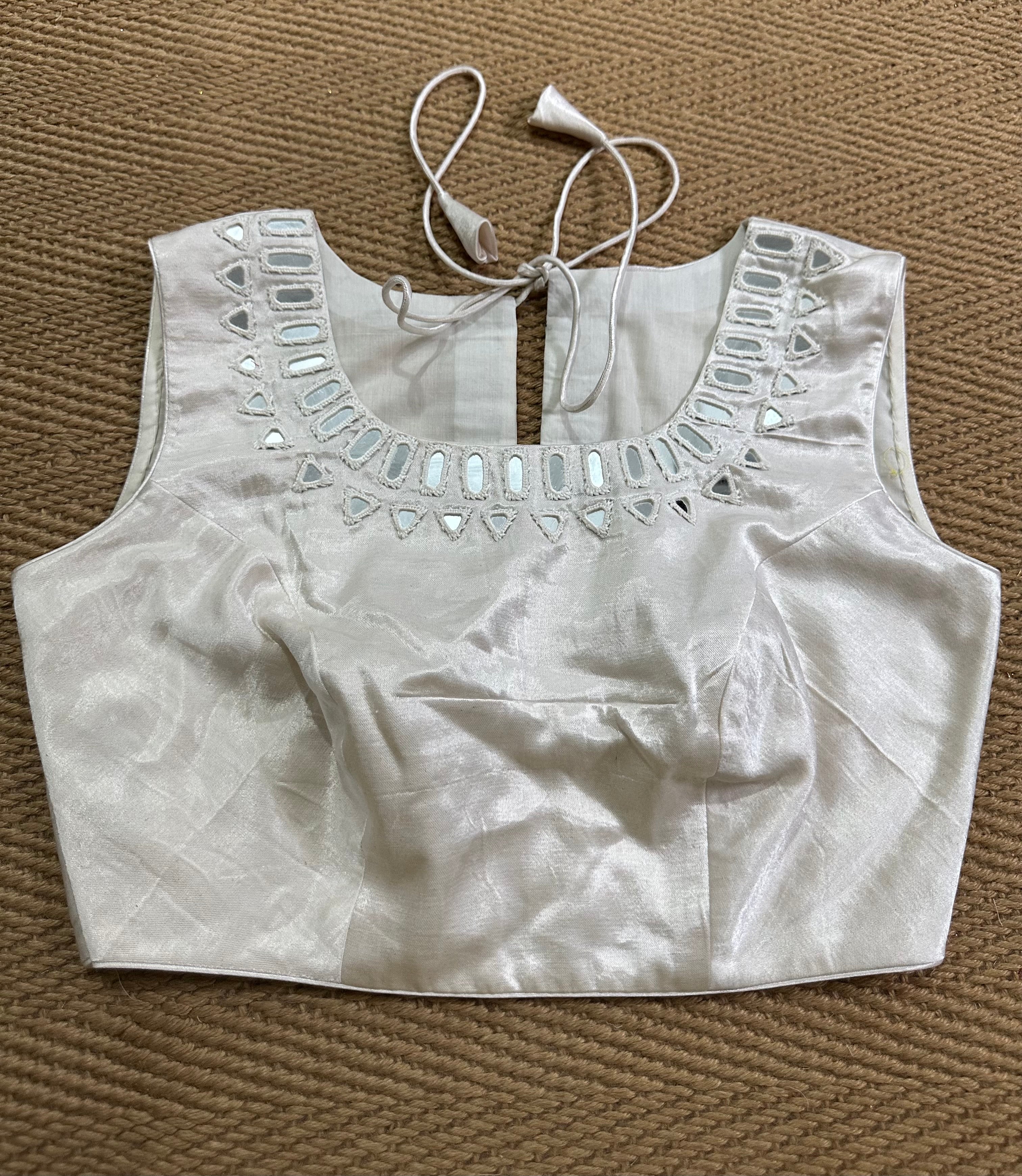 Off white modal silk blouse with mirror work