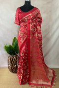 Raw mango meena jal saree with stitched blouse