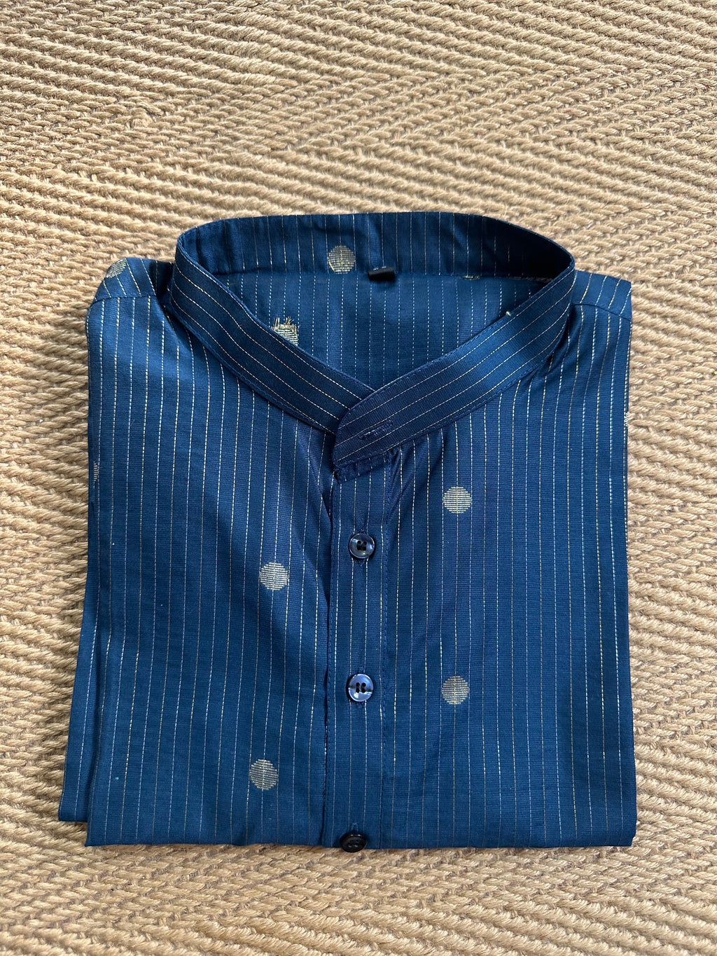 Peacock blue cotton silk long kurta