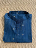 Peacock blue cotton silk long kurta