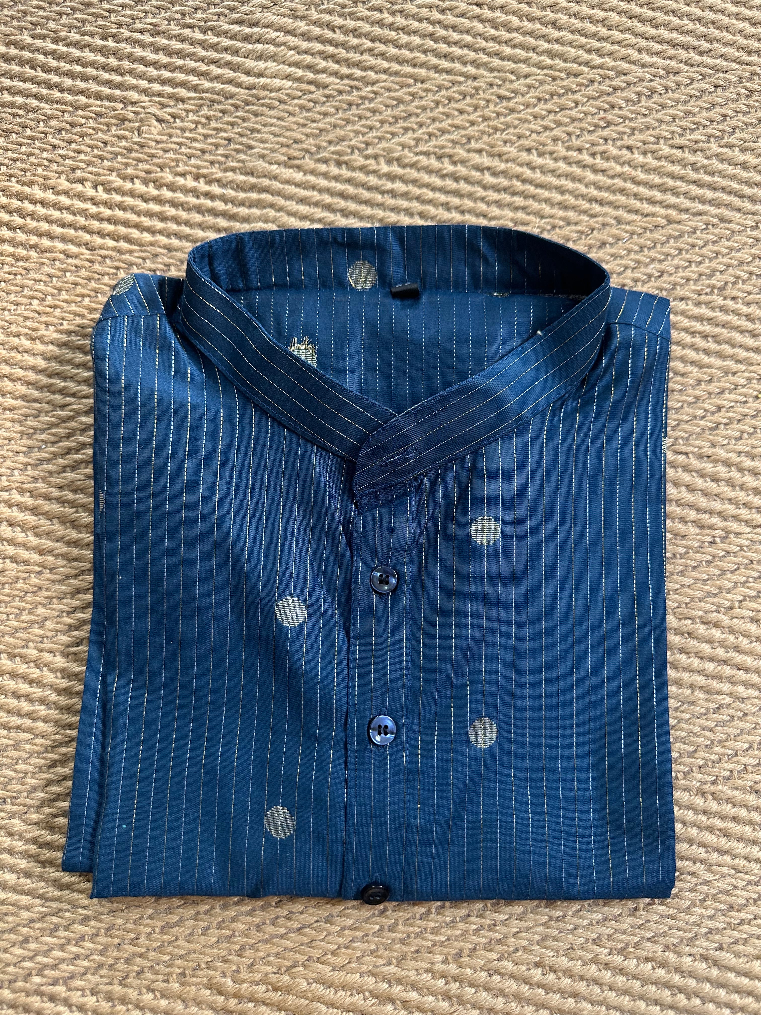 Peacock blue cotton silk long kurta