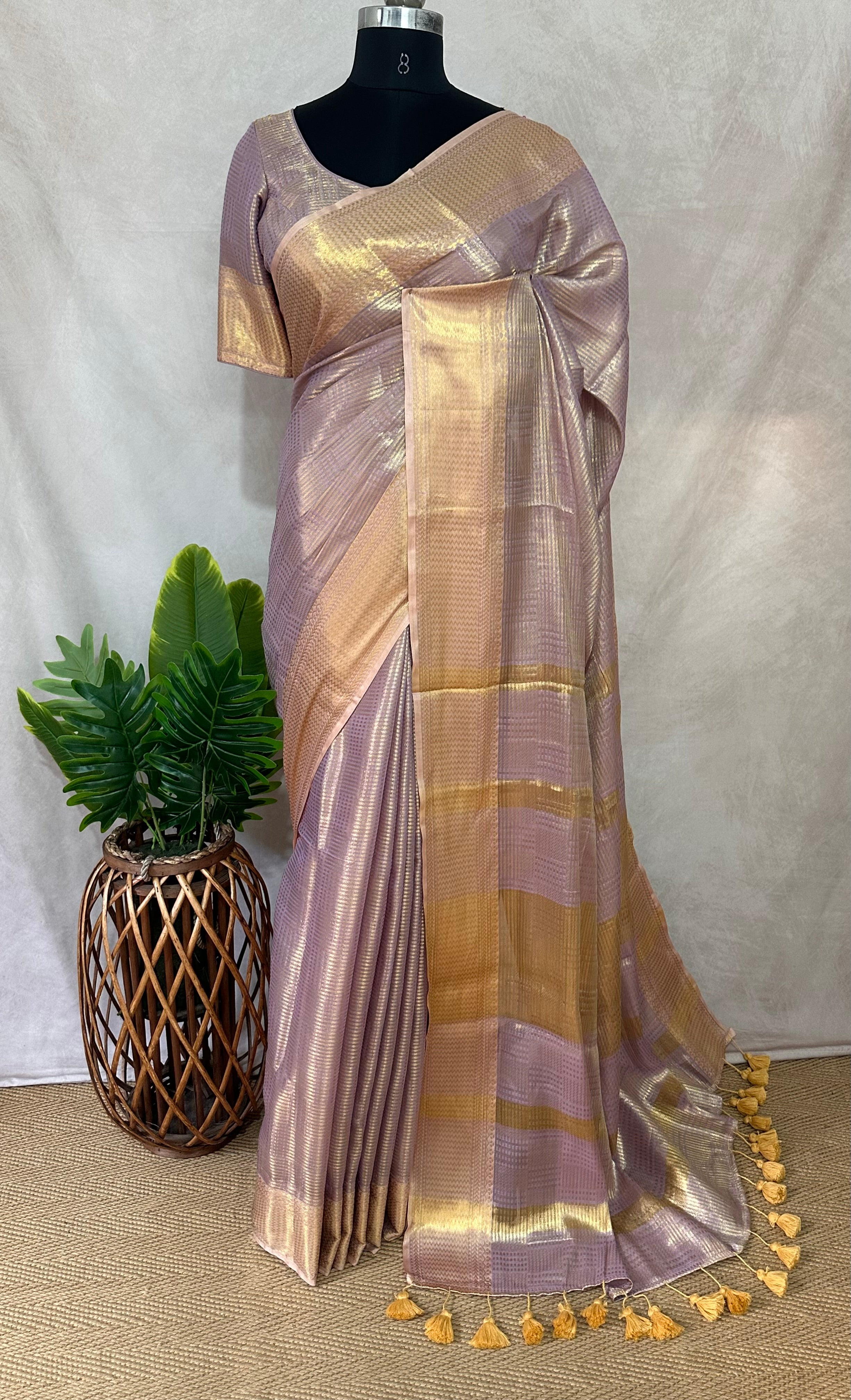 Modal tissue saree with stitched blouse