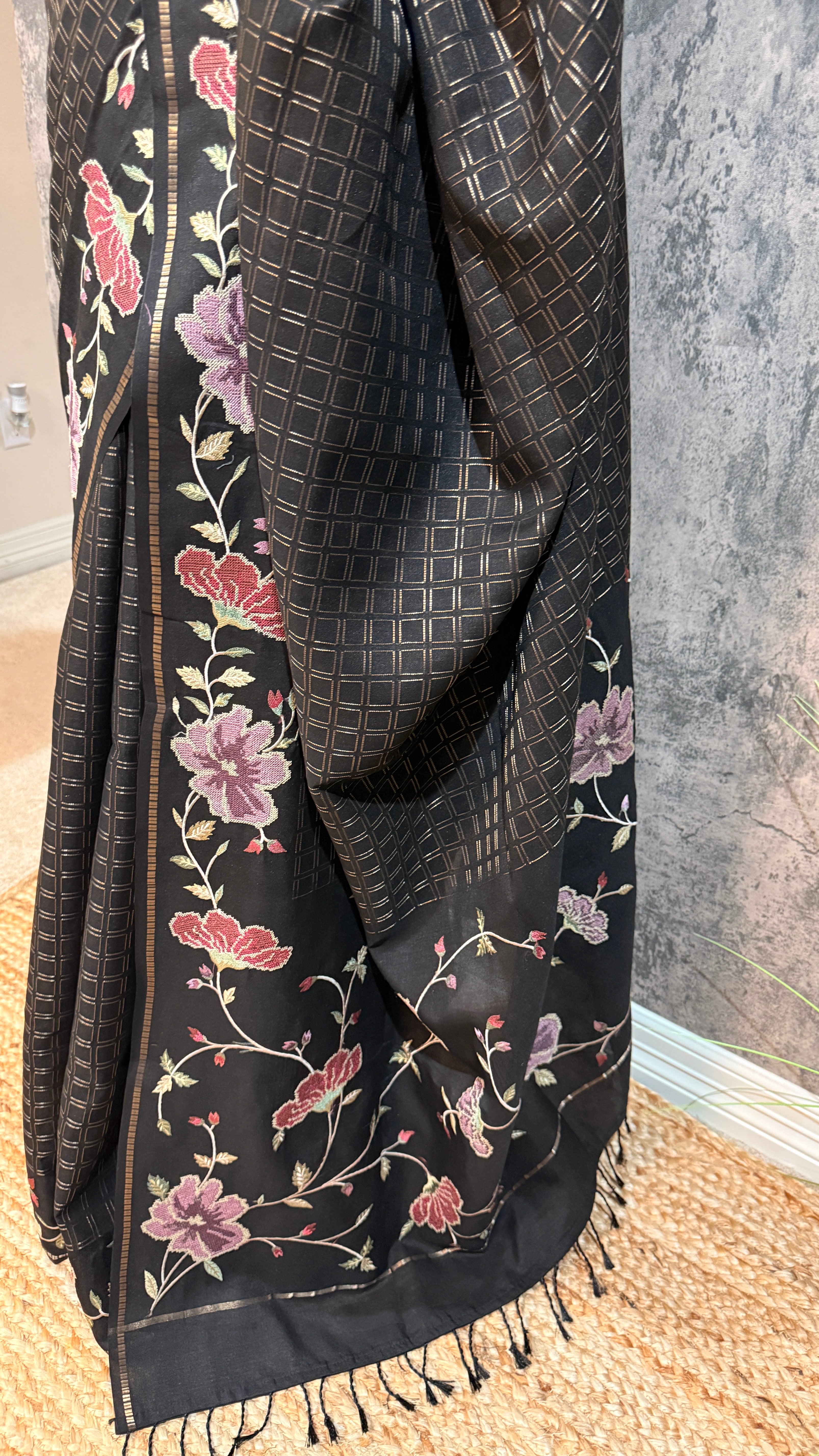 Semi tussar saree with embroidery and stitched blouse