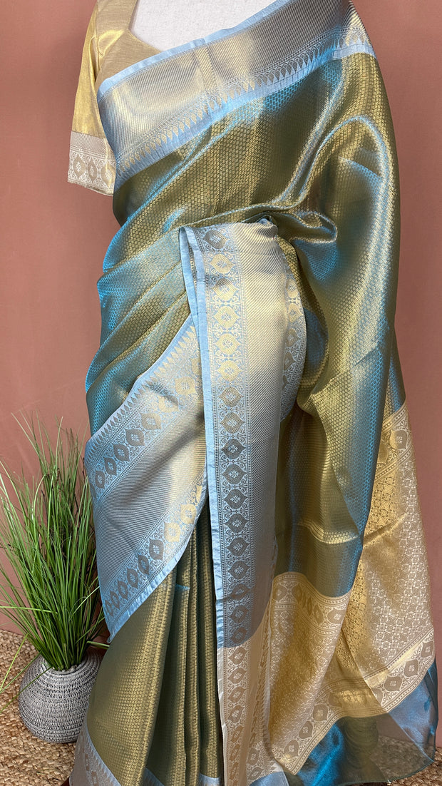 Semi Kanchivaram brocade saree with stitched blouse