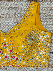 Yellow designer blouse with mirror work