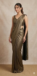 Ready made pre pleated gold metalic saree with designer blouse