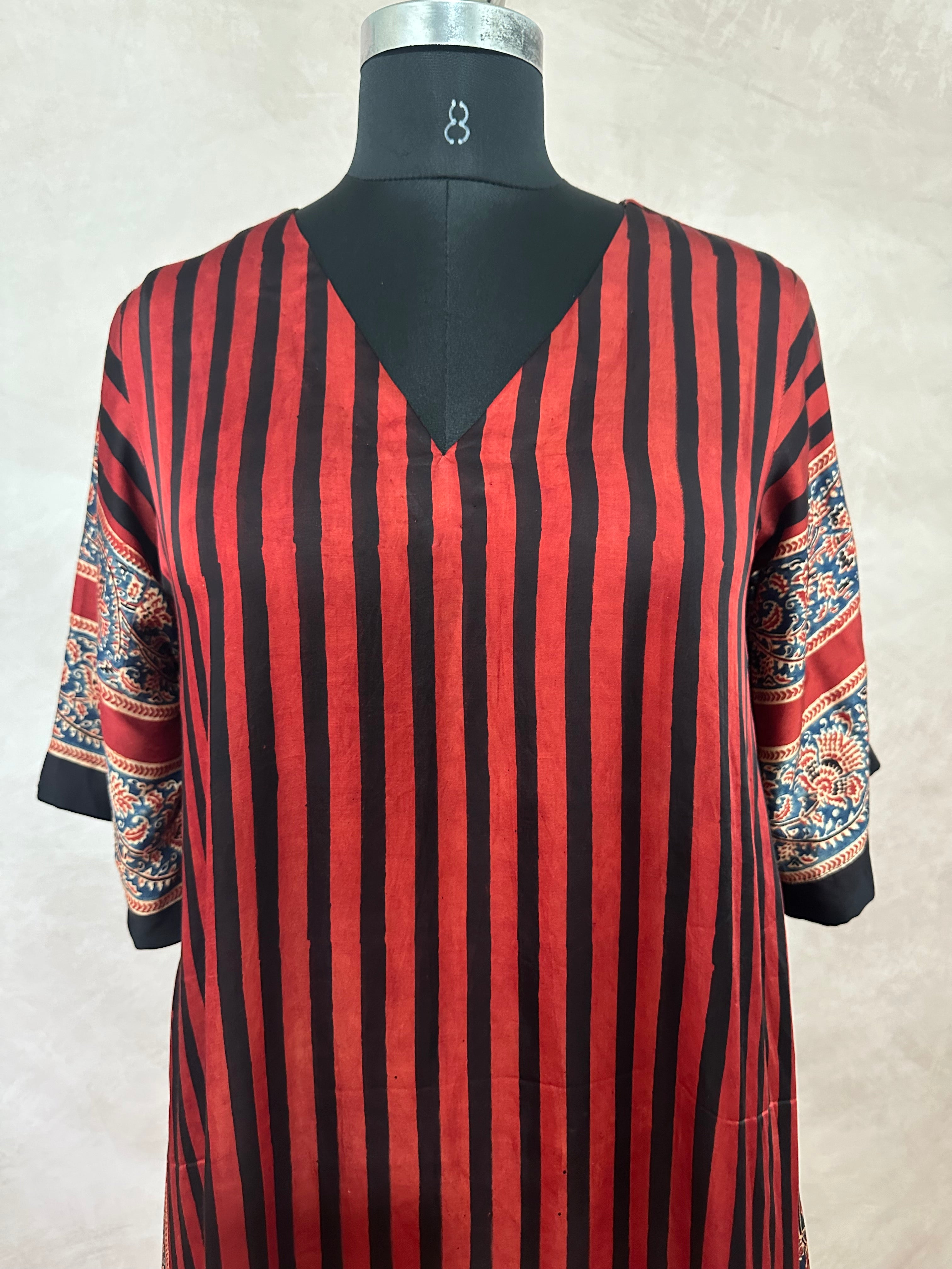 Designer Ajrakh modal silk dress