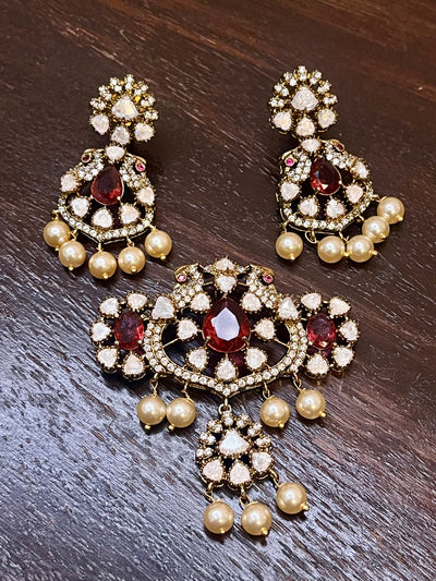 Victorian finish ruby pendent and earring