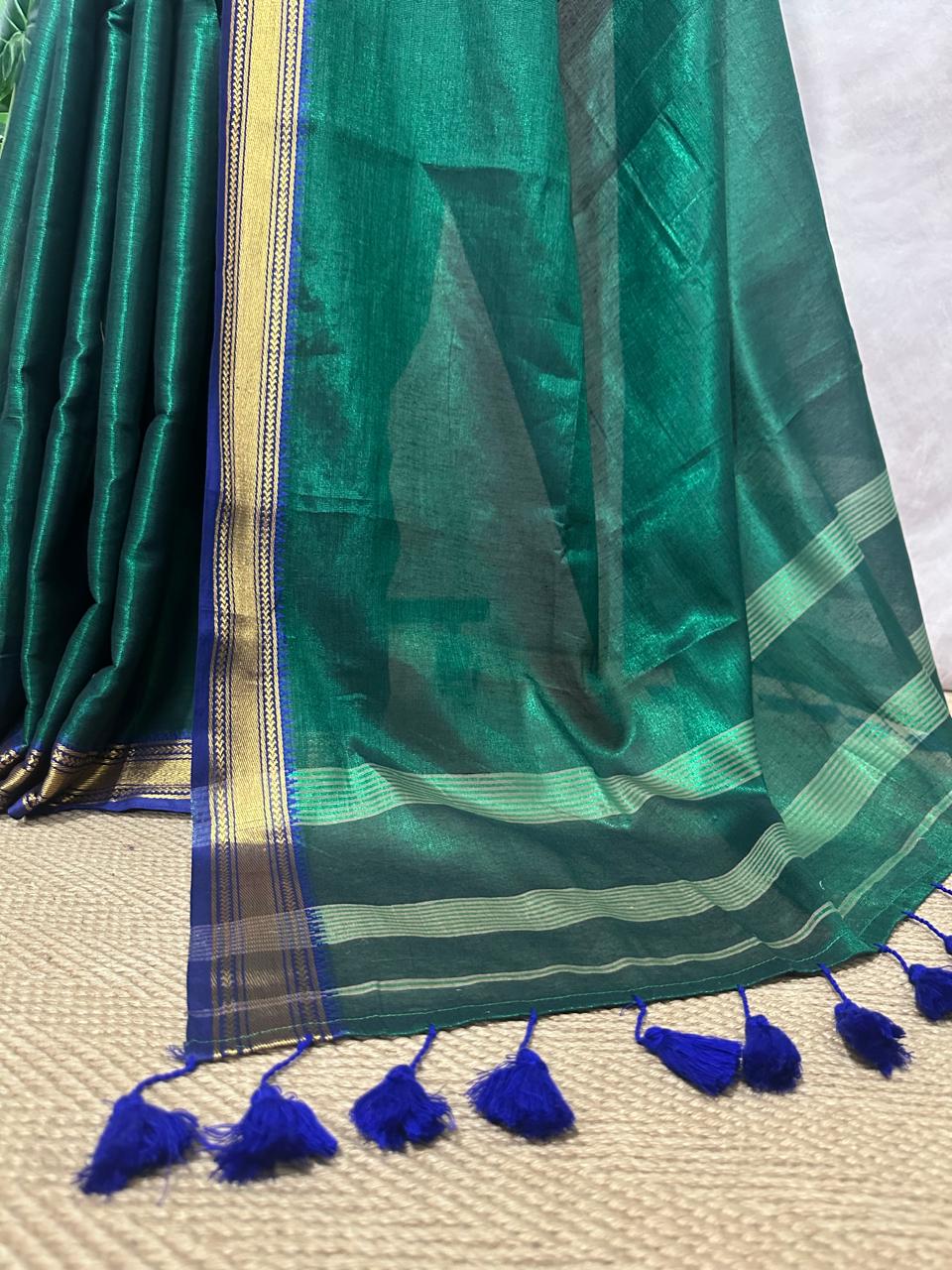 Handloom tissue cotton saree with stitched blouse