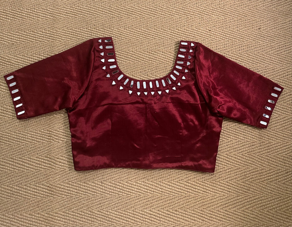 Maroon modal silk blouse with mirror work