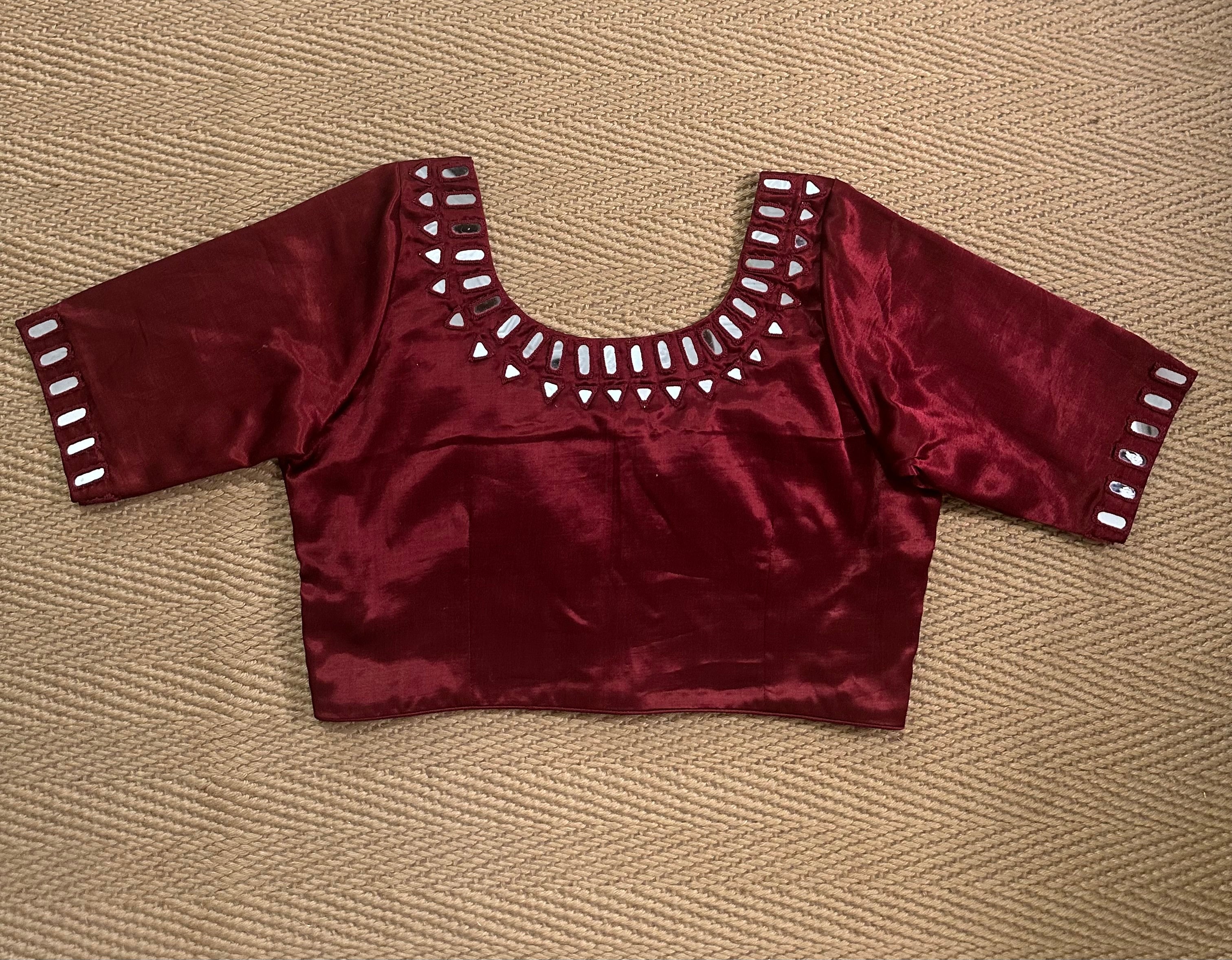Maroon modal silk blouse with mirror work