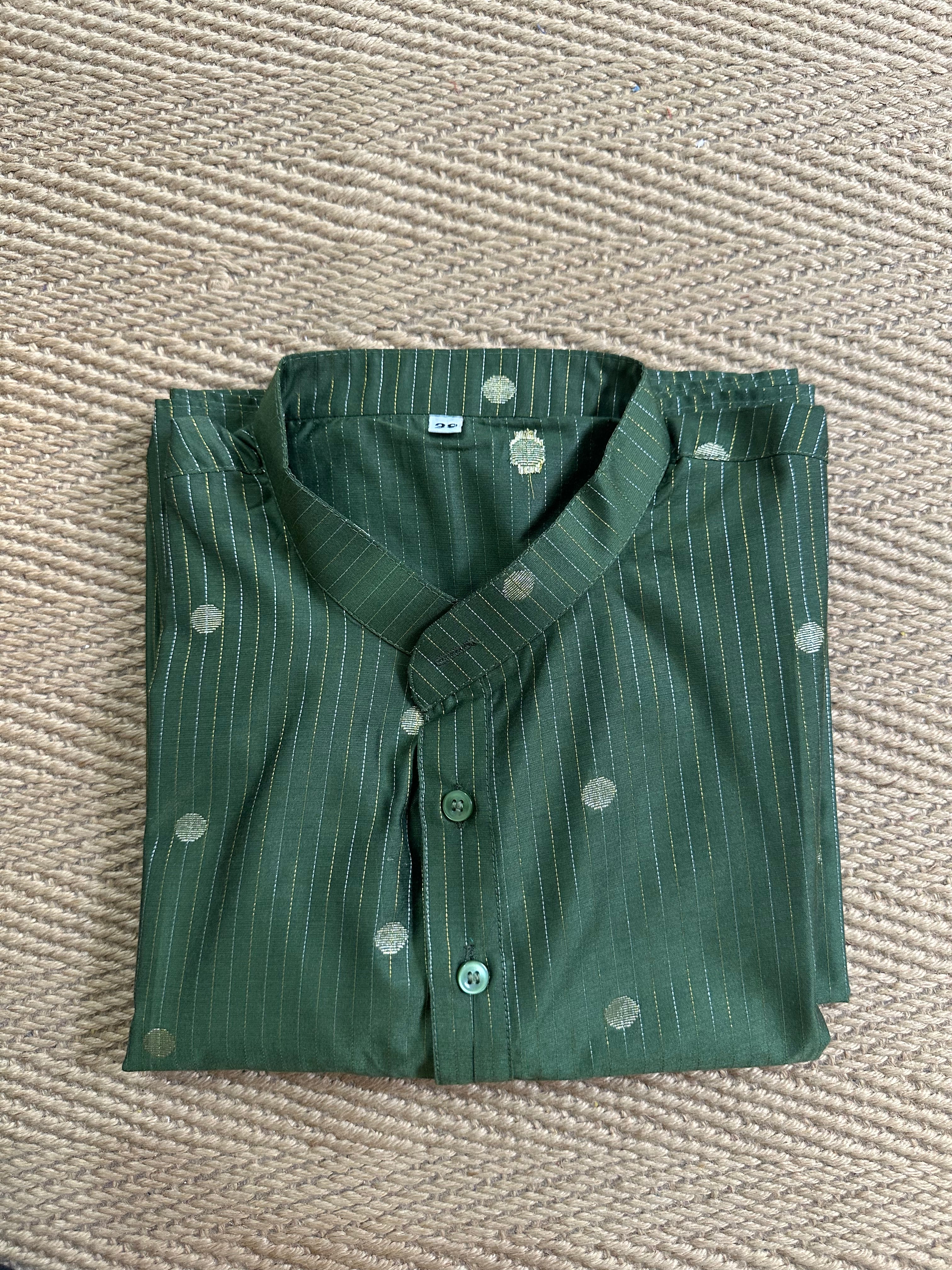 Green cotton silk long kurta