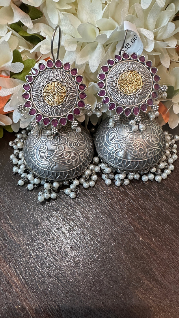 Light weight jhumka with ruby red stone