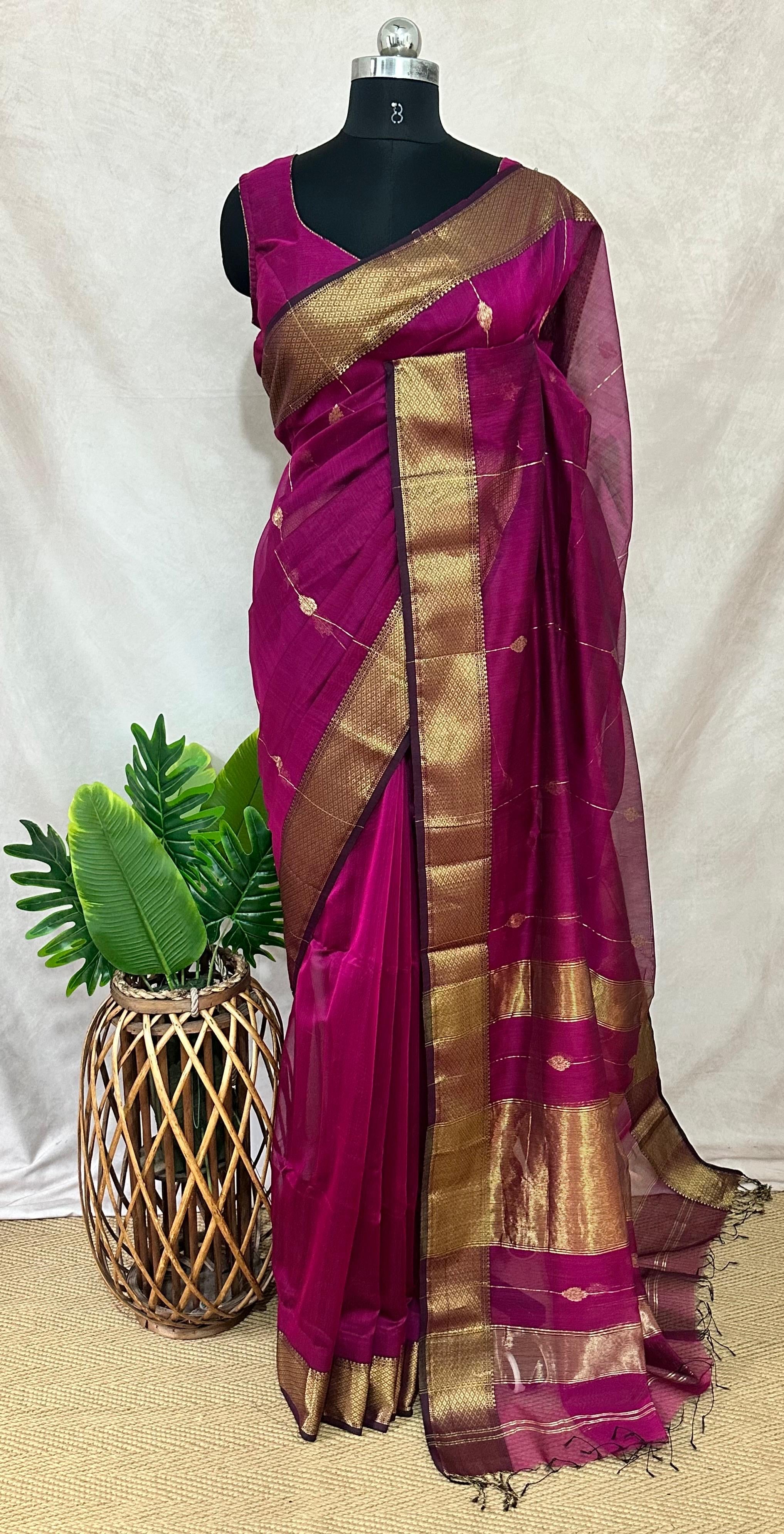 Maheshwari silk saree with stitched blouse