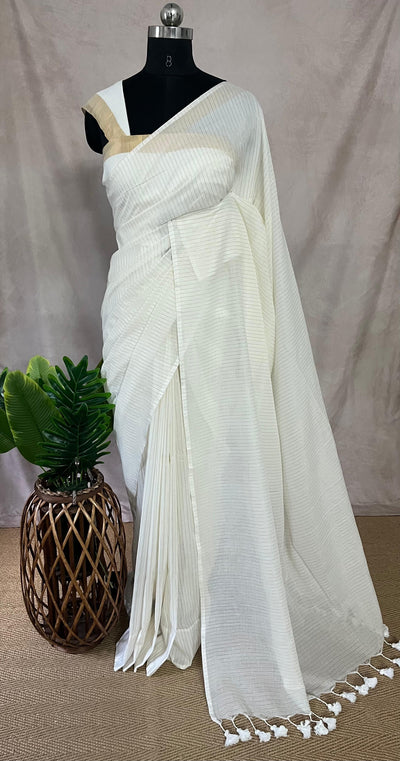 Mulcotton saree with gold stripes